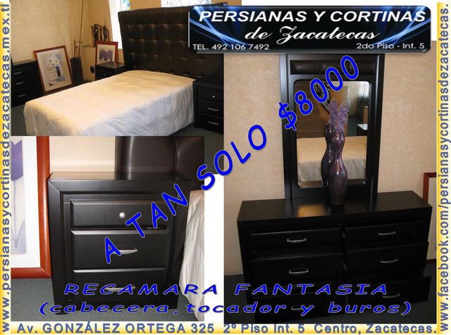 TRAEMOS PARA TI UNA MUY BUENA OFERTA, PARA QUE DESCANSES Y TE LIBERES DE EL ESTRÉS (AGUSTO.......) 
*****RECAMARA FANTASÍA***** 
INCLUYE 5 PIEZAS, CABECERA DE 2 MTS. TAPIZADA CON ACABADO ALMOHADILLADO, TOCADOR DE 1.50 MTS. CON 6 CAJONES Y ESPEJO TAPIZADO 