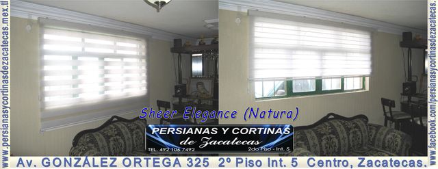 Persiana sheer elegance natura, esta tela nos da el efecto de jaspeado efecto como si fuese madera, la tenemos en 5 diferentes tonalidades, la que mejor armonice con tu espacio. acércate a conocer nuestros productos.