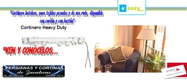 CORTINERO HEAVY DUTY DE *EASY BLIND*
PARA USO RUDO, DISPONIBLE CON CORDON Y BASTON (DE ACRILICO Ó FIBRA DE VIDRIO)